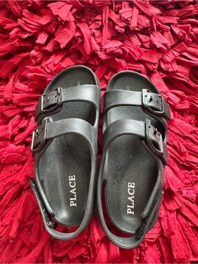 PLACE Kids' Black Double-Buckle Slingback Sandals